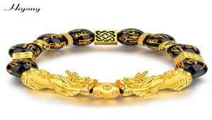 Bracciale di pietre di Obsidian Bracciale Bracciale Feng Shui Bracciale Oro Colore Goldha Buddha Buona fortuna Braccialetti per donne per donne Gioielli5811236