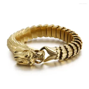 Link braccialetti punk oro color animale animale drago uomo in acciaio inossidabile opaco lucido cinese benedizione bracciale bracciale gioielli