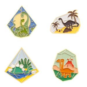 Creative Glass Mountain Peak Eloy Brosches Cartoon Dinosaur Coconut Tree Shape Paint Badge Clothing Brosch Pins Bulk Pris