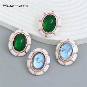 Brincos de garanhão Huanzhi esmalte oval Oval Obrip Óleo verde resina azul geométrica Jóias de charme vintage para mulheres 2024