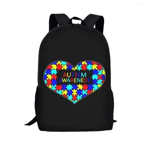 Rucksack Autismusbewusstsein Schwarzes Puzzle große Kapazität Nebenpockt Kinder Studenten Satchel Multifunktional Cartoon Custom