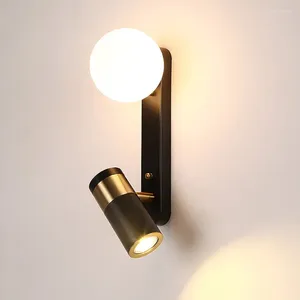 Wall Lamps Modern Bedroom Bedside Sconce Lamp Nordic Creative Black Iron Glass Spotlight Aisle Staircase Indoor Light Fixture