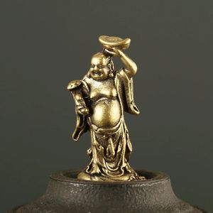 Copper Maitreya Buddha Miniatures Figurines Pocket Brass Small Statue Ornaments Home Decor Craft for Living Room Desk Decoration 240418