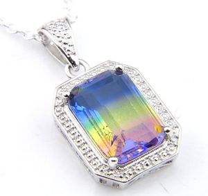 10Pcs Luckyshine 4 Color Optional Fashion Women Jewelry Vintage Square Pendants Tourmaline Gems Silver Necklaces Pendants Jewelry3473184