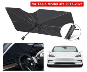 För Tesla Model 3 Y 20172021 Bil Sunshade Windshield Paraply Upgrade Foldbar Front Window Sun Shade Screen Car Accessories6304516