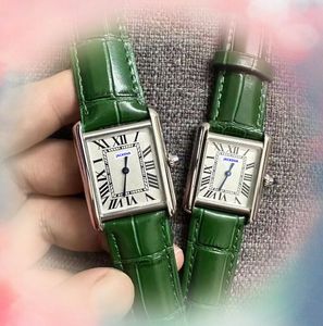 Dobrze wyglądające damskie zegarki Małe rozmiary 28 mm Dwie igły Kwarc Bateria Wysokiej jakości oryginalna krowa skórzana zegar pasek Square Tank Roman Watch Prezenty