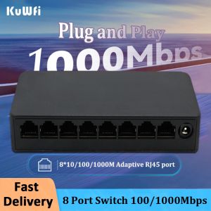 Переключатели Kuwfi Mini Network Switch 8 Port 100/1000 Мбит/с быстрого Ethernet Switcher RJ45 Hub Ethernet Switch Поддержка IEEE802.3x