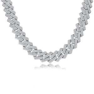 24 tum 925 Sterling Silver Men Necklace Statement Iced Out 13mm VVS Moissanite Cuban Chain Link