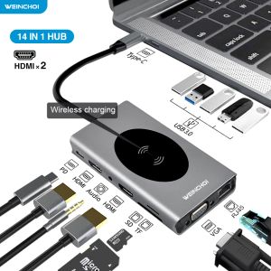 Standlar yerleştirme istasyonu USB Tip C Hub - HDMicompatible Adaptör OTG VGA RJ45 LAN MULTI USB PD 3.0 USBC Kitap Pro Air 4Ksplitter