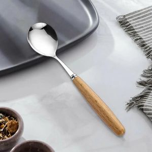 Coffee Scoops Sturdy Cooking Utensil Rust-proof Stainless Steel Serving Tablespoons With Wooden Handle For Home Kitchen Restaurant Picnics