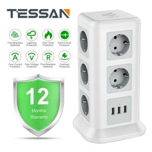 Kontroll Tessan Smart Power Board EU Plug 3 USB och 11 Outlets Extension 2.0m Cable Tower Charger Multiport Desktop Outlets Smart Home