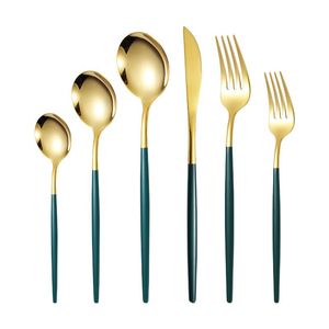 Goldene Matte Besteck Messer -Gabel Spoons Tisch aus Edelstahl Tischgeschirr Western Flatchen Küchen Silber