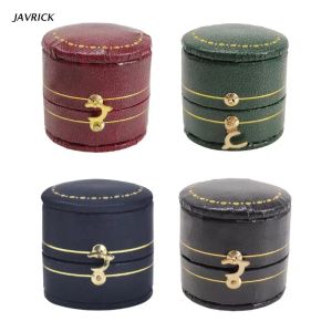 Display Retro Ring Box Small Round Leather Travel Jewelery Box Trinket Ring Pendants Organizer Photo Props Black Bry Green Red