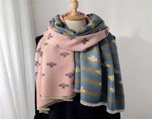 Luksusowa marka podwójna szalik kobiety Pani Winter Warm Cashmere Shawl Pszczoły Pszczoły Miękki cienki koc prezenty wakacyjne 20228934278