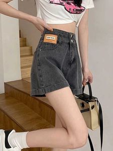 Women's Shorts Zoki Harajuku Grey Women Denim Shorts Korean Preppy Style Casual Wide Leg Shorts Summer High Waist Fashion Buttons Shorts New Y240420