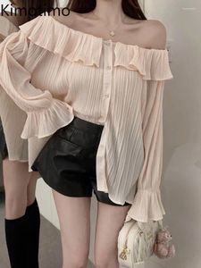 Женские блузки kimotimo pure sexy -sexy -плиссированная шифяная рубашка Женская корейская шея с разрывами.