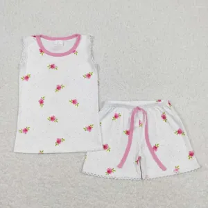 Clothing Sets RTS Baby Girls Wholesale Toddler Flower Top Ruffle Shorts Summer White Boutique Outfits Kid Clothes