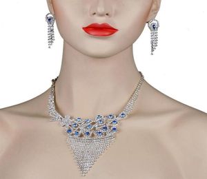 Ohrringe Halskette Chran Classic Peacock Design Blau Kristall Brautschmuck Set Elegant Shining Strassone75175305469838