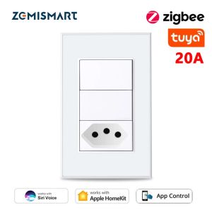 Plugs Zemismart Tuya Zigbee 20A Smart Brazil Sockel mit Light Switch HomeKit Wall Pushtaste Switch Alexa Google Home Voice Control Control