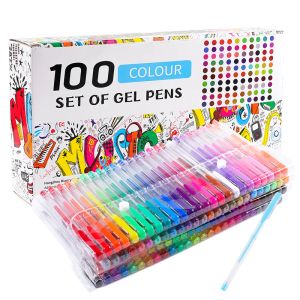 Penne 100pcs/set gel gel glitter gel gel pens scolaretto stazionamento libro da colorare di cartoleria da colorare per bambini scarabocchi per la scatola dei regali journal 040301