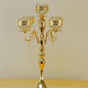 Party Decoration 60cm till 110 cm) Luxur Crystal Clear Candle Holder Silverpläterad Dekorativ hantverk 5 Arm Metal Candelabra For Home