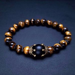 New Fashion Crown Stone Natural Tiger Eye Lava Lapis Charm Bracelets for Men Gemstone Minchas Bracelete