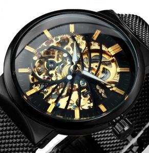 Ultra Thin Automatic Mechanical Watch Men Gold Bird Pattern Design Mesh Strap Skeleton Wrist Wristwatches5596690