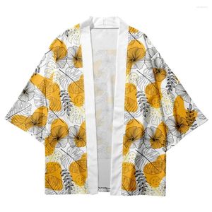 Ethnic Clothing Plus Size 6XL 5XL Japanese Beach Cardigan Asian Women Girl Kimono White Yellow Print Tops Blouse Yukata