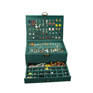 Display New Retro High Quality Velvet Jewelry Box With Large Capacity 2022 Dark Green Color 4 Models