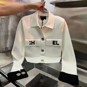 Designer Top Quality Lapel Polo Women's Jackets Fashion Chest Pocket Alphabet Embroidery Printed Metal Buckle Knitted Long-sleeved Cardigan Jackets