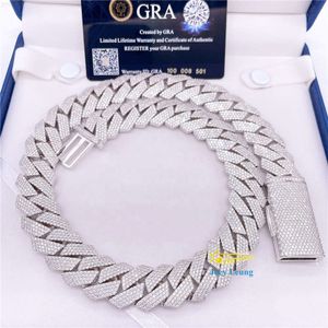 Pass Diamond Tester GRA Certificado Prata 925 Colar VVS Moissanite Diamond Hip Hop Jóias Iced Urban Cuban Link Chain