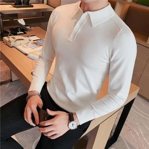 Men Spring Spring Camisetas de tricô casual de alta qualidade/masculino Slim Fit Fashion Manga Longa Camisas Polo Tops Plus Size S-3xl 240418