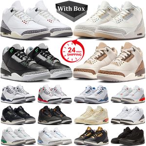 Com sapatos de basquete da caixa 3s homens homens 3 cimento branco reimaginou o marfim de marfim da meia -noite marinho verde glow fogo vermelho georgia pêssel tênis ao ar livre tênis ao ar livre