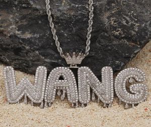 AZ Custom Name Letters Ожерелья мужская мода хип -хоп украшения заморожены золотой серебряной коронкой Начальное письмо подвесное ожерелье2805223