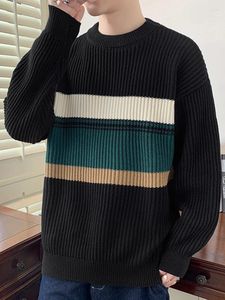 Men's Sweaters 2024 Spring And Autumn Solid Color Pullover Knitwear Long Sleeve Fashion Casual Striped Bottom Sweater Knitted Tops A209
