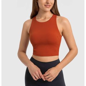 Lu Yoga Underwear Designer Women Top Quality Luxury Fashion Style Sports Tank Label Chest Cushion Shockproof美しいバックエラスティックスリムスポーツノースリーブドレス