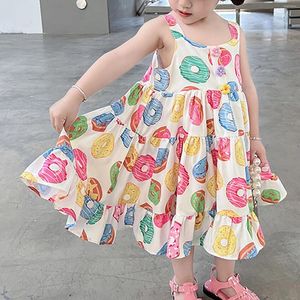 Kız Elbiseler Yaz Toddler Kızlar Tatlı Donut Karikatür Çiçek Elbise Sundress Aşk Jean Jumper