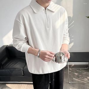 Capuz de moletom masculino moda casual meio zip polo pólo capuz masculino outono plâncton shuai rua frita luz cozida vento jovens lapidado listrado fino