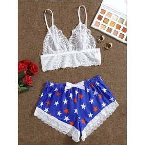 Roliga underkläder, sexiga kvinnors blå och vita stjärnmönstrade korta pyjamasuppsättning