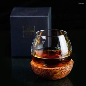 Vinglasögon sfärisk whisky trevlig träpall långsam rullglas roly-poly design smak brandy snifters whisky tumbler