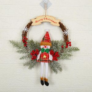 Decorative Flowers Christmas Santa Berry Garland Artificial Branches Floral Foliage Snowman Hanging Wreath For Xmas Navidad Decoration Year