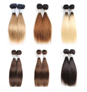 Cheap Color Human Hair Weave Bundles Ombre blonde Brown Short Bob 1012 Inch 2 4 Bundles set Malaysian Straight Hair Remy Hair Ext5672805