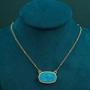 Lyxhänge halsband hart harts ovala druzy halsband guld färgkedja drusy hexagon stil designer varumärke mode smycken för kvinnor