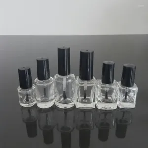 Förvaringsflaskor 5 ml 10 ml 15 ml tom nagellackflaska med borste inuti fyrkantig Clear Container Refillerbar F168