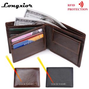 Wallets LONGXIOR Genuine Leather Men Wallet RFID Blocking Wallet Men Fashion Cow Leather Purse Identity Protection Men's Wallets MRF7