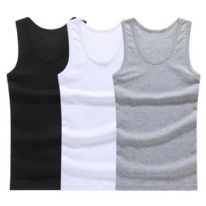 3st / 100% bomullsmän ärmlös tank top fast muskel väst underskjortor o-hals Gymkläder tees whorl tops 240421