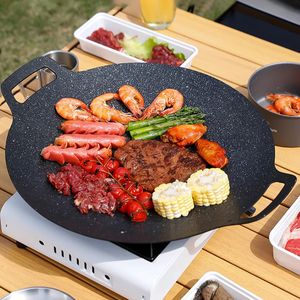 Leeseph Korean BBQ Grill Pan Round Griddle for Gas Open Fire Camping Home Outdoor Stoves Circular Multiple Sizes Black 240415