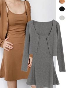 Casual Dresses Fashion Sexy Slim Fit Slimming Short Breasted Long Sleeve Cardigan Two-Piece Suit With A Shawl A- Line Sling Dress Ins