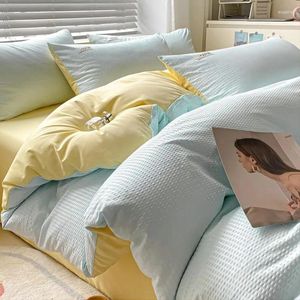 Set di biancheria da letto Internet Celebrity Waffle Set a quattro pezzi Set lavato Sheets Copertura Coperchio aderente Colora a contrasto Dormaco Torme tre-PI