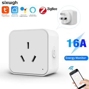 Plugs Sixwgh Zigbee Smart Socket Au Plug -Adapter Tuya Smart Life App Wireless Steuerung Timing Power Monitoring Function AleAX Outlet